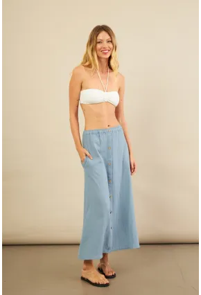 Kadın İndigo Cepli Müslin Midi Etek BTY103