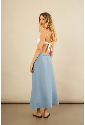 Kadın İndigo Cepli Müslin Midi Etek BTY103