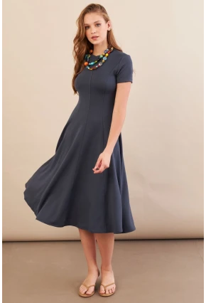 Kadın İndigo Midi Çan Elbise DMR461