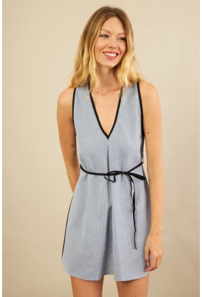 Kadın İndigo Mini Keten Elbise MSİ103