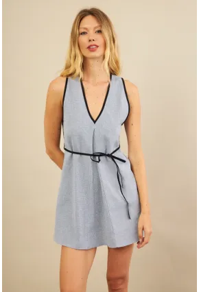 Kadın İndigo Mini Keten Elbise MSİ103