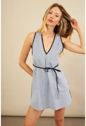 Kadın İndigo Mini Keten Elbise MSİ103
