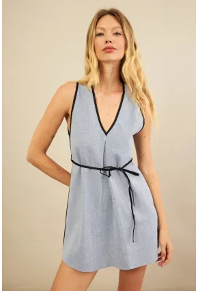 Kadın İndigo Mini Keten Elbise MSİ103