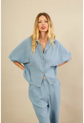 Kadın İndigo Müslin Gömlek BTY101
