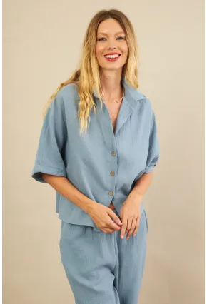 Kadın İndigo Müslin Gömlek BTY101