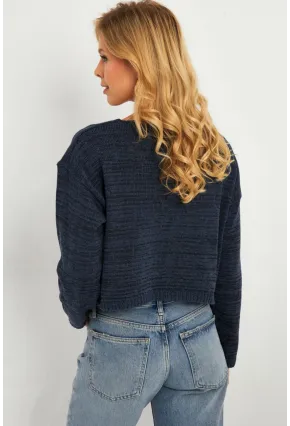 Kadın İndigo Salaş Kısa Triko Bluz YV281