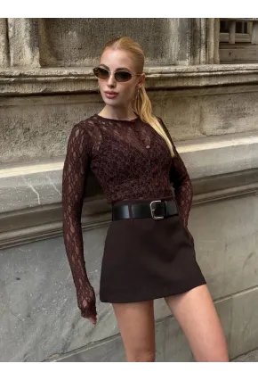 Kadın Kahve Kemerli Şort Etek