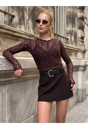 Kadın Kahve Kemerli Şort Etek