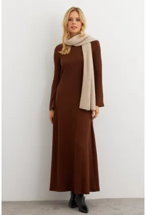 Kadın Kahverengi Basic Maxi Elbise COL30