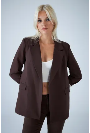 Kadın Kahverengi Çizgi Astarlı Blazer Ceket BES3049