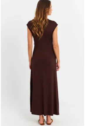 Kadın Kahverengi Düğme Detaylı Kruvaze Midi Elbise EY0011