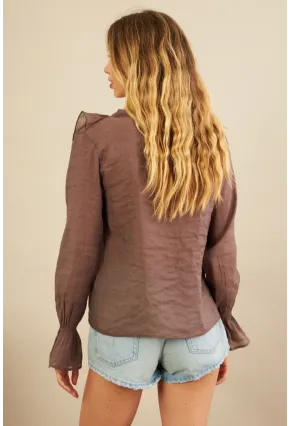 Kadın Kahverengi Fırfırlı Gömlek DMR487