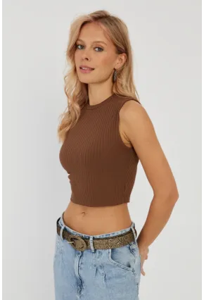 Kadın Kahverengi Fitilli Crop Bluz LPP1262