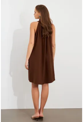 Kadın Kahverengi Halter Yaka Midi Elbise NH5029