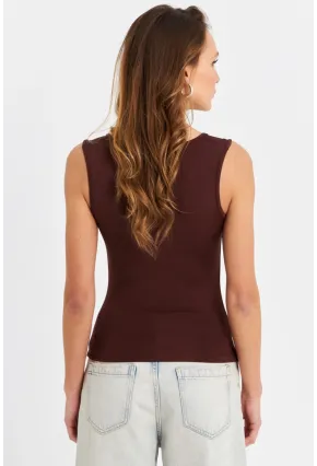 Kadın Kahverengi Kare Yaka Bluz TF64