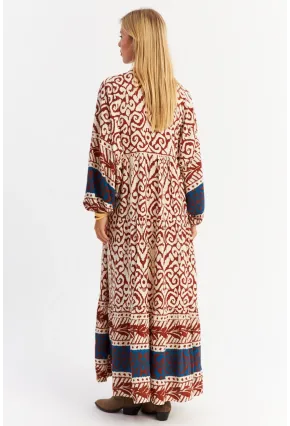 Kadın Kahverengi-Lacivert Volanlı Maxi Elbise MALO11