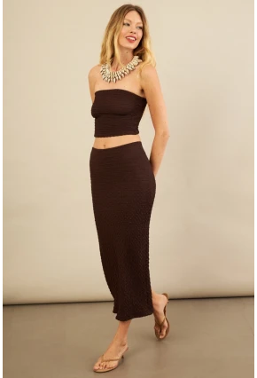 Kadın Kahverengi Straplez Alt Üst Bubble Takım FLU340