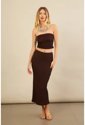Kadın Kahverengi Straplez Alt Üst Bubble Takım FLU340