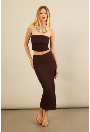Kadın Kahverengi Straplez Alt Üst Bubble Takım FLU340