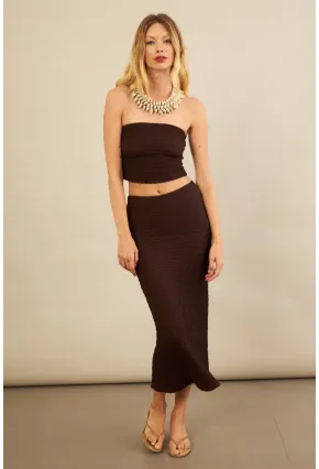 Kadın Kahverengi Straplez Alt Üst Bubble Takım FLU340