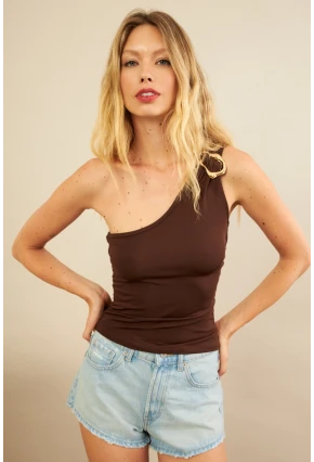 Kadın Kahverengi Tokalı Büzgülü Bluz AN6021