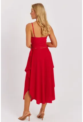 Kadın Kırmızı Asimetrik Etek LV176