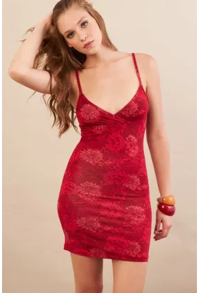 Kadın Kırmızı Askılı Çiçekli Mini Elbise LPP1129-90