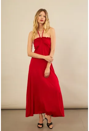 Kadın Kırmızı Boyun Bağlamalı Straplez Elbise EY3121