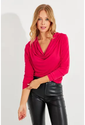 Kadın Kırmızı Degaje Yaka Bluz LPP1234