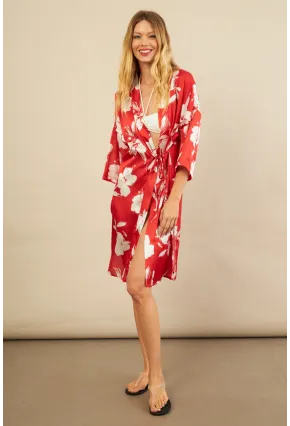 Kadın Kırmızı Desenli Kimono BTY105