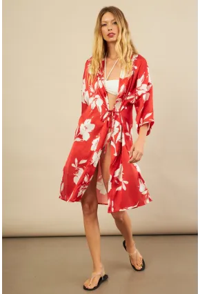 Kadın Kırmızı Desenli Kimono BTY105