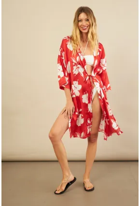 Kadın Kırmızı Desenli Kimono BTY105