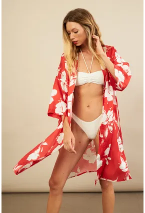 Kadın Kırmızı Desenli Kimono BTY105