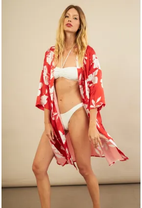 Kadın Kırmızı Desenli Kimono BTY105