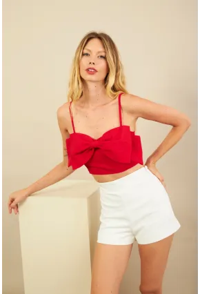 Kadın Kırmızı Fiyonklu Crop Bluz KED0089