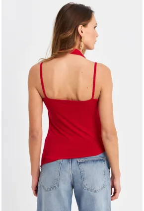 Kadın Kırmızı Fularlı Asimetrik Bluz HOR0079