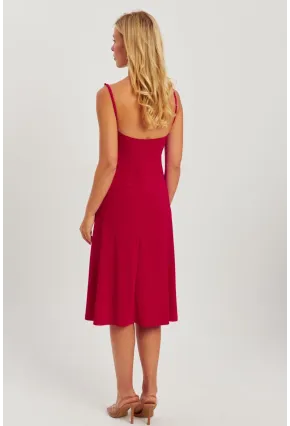 Kadın Kırmızı Önü Büzgülü Midi Elbise HO046
