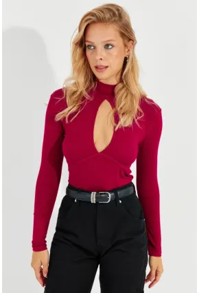 Kadın Kırmızı Önü Damla Bluz LPP1239