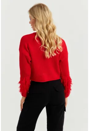 Kadın Kırmızı Triko Kısa Kazak YZ526