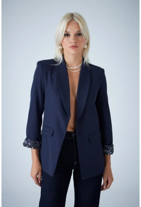 Kadın Lacivert Astarı Desenli Blazer Ceket BES3049