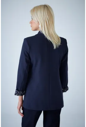 Kadın Lacivert Astarı Desenli Blazer Ceket BES3049