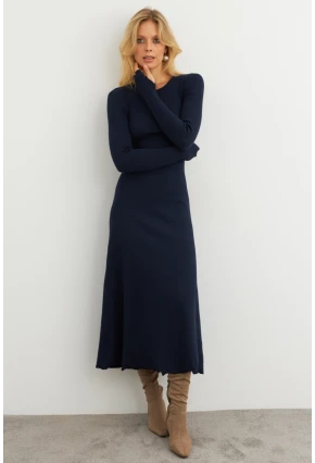 Kadın Lacivert Bağlamalı Kaşkorse Midi Elbise COL2268
