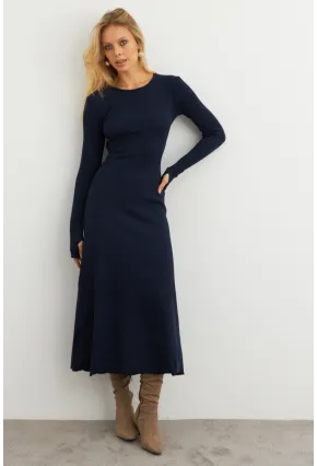Kadın Lacivert Bağlamalı Kaşkorse Midi Elbise COL2268