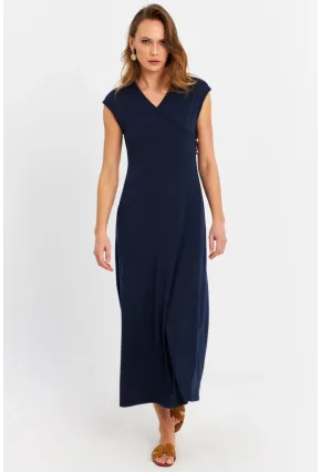 Kadın Lacivert Düğme Detaylı Kruvaze Midi Elbise EY0011