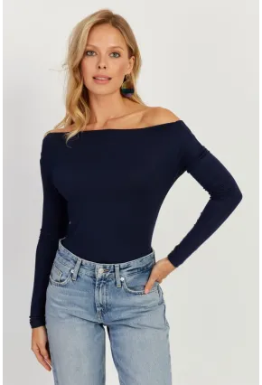 Kadın Lacivert Kayık Yaka Bluz LPP1254
