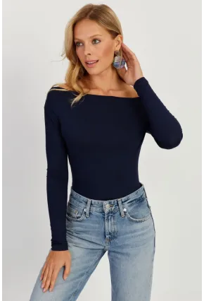 Kadın Lacivert Kayık Yaka Bluz LPP1254