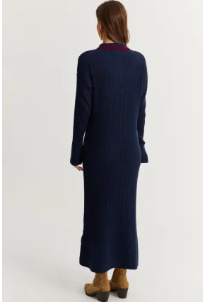 Kadın Lacivert Polo Yaka Triko Maxi Elbise MNUV17