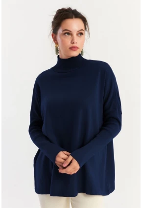 Kadın Lacivert Salaş Triko Bluz YV289