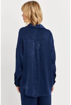 Kadın Lacivert Saten Gömlek MCAR1127