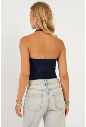 Kadın Lacivert Sırtı Açık Çıtçıtlı Body LPP1295